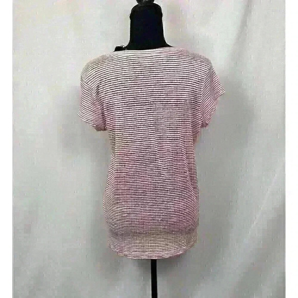 Tahari NWT Womens Small Pink White Striped 100% Linen Top Capped Sleeves V-Neck - Picture 10 of 11